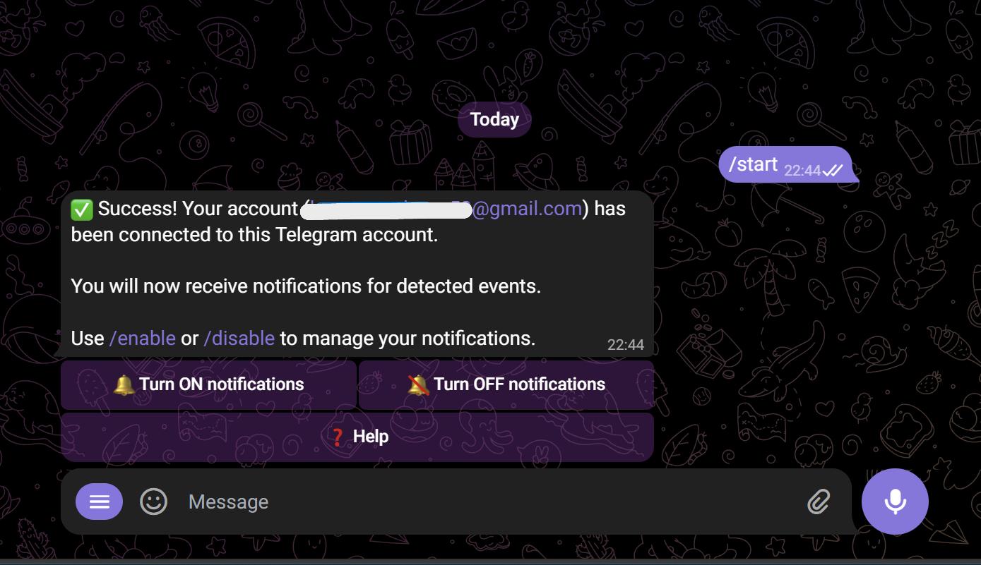 Telegram bot confirmation message