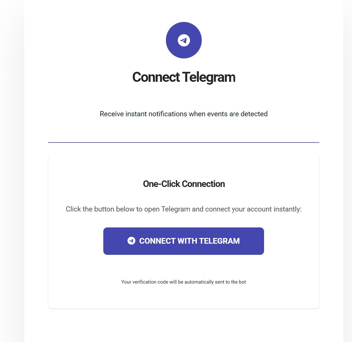 Connect with Telegram button on the authorization page