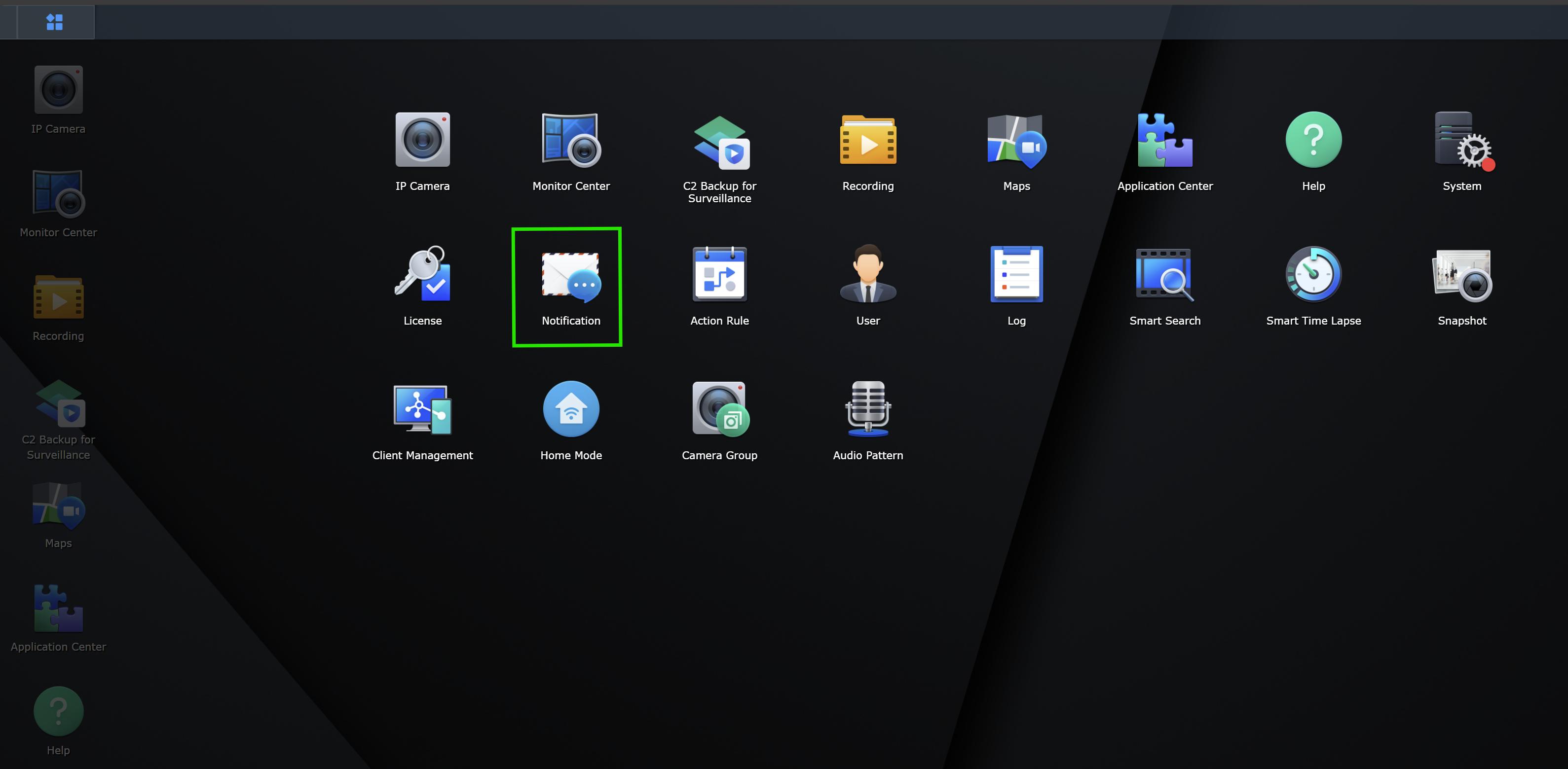 Synology Surveillance Station Menu
